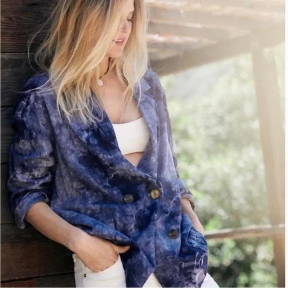 Anthropologie Amadi Hilde Shine Oversize Lightweight Tie Dye Linen Blazer Large - Picture 2 of 13